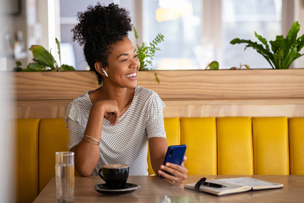 Lady with Phone smilling 